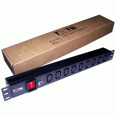 Блок розеток 19 9 шт. C13, 10A 250V, без шнура питания TWT-PDU19-10A9C3