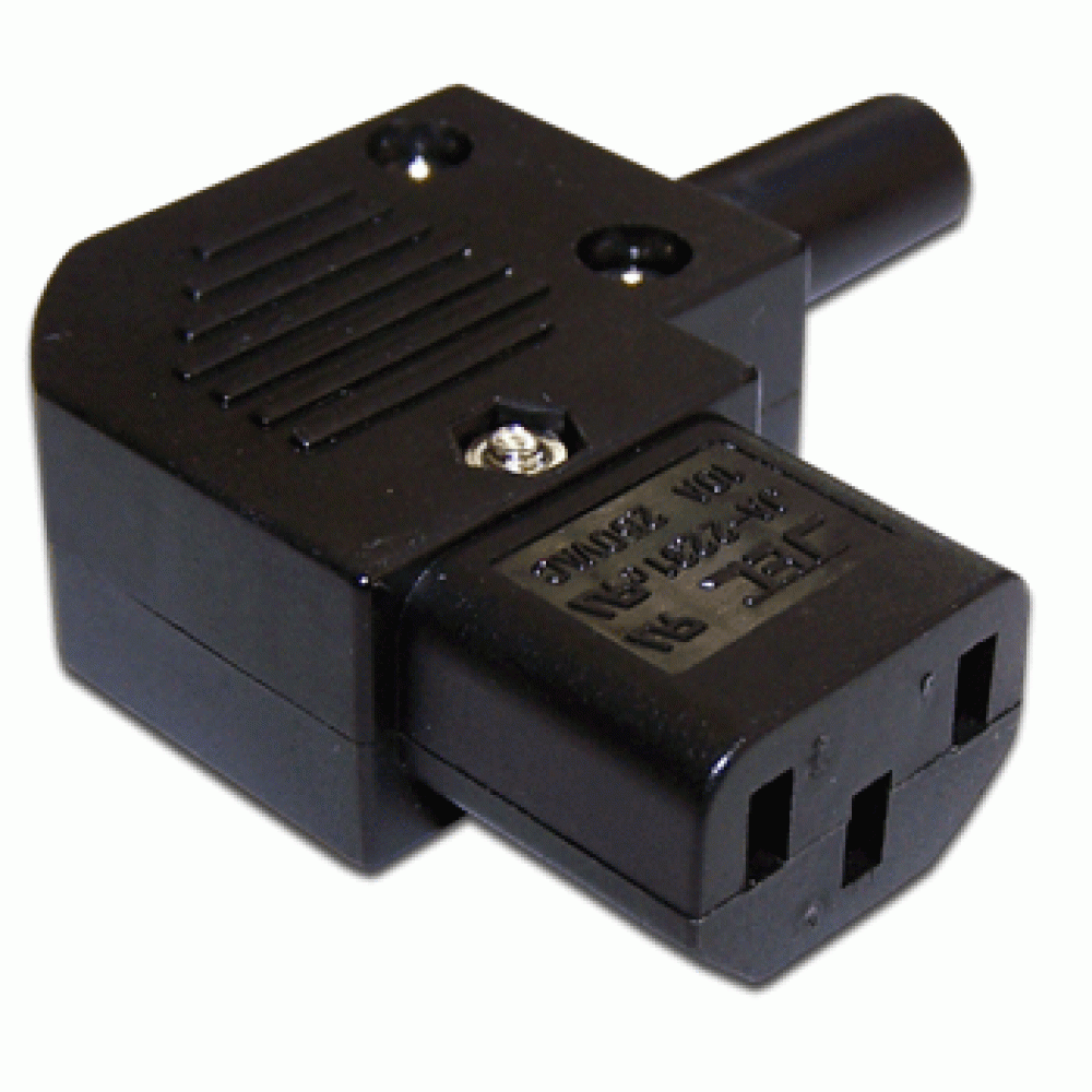 Lanmaster LAN-IEC-320-C13/90 Вилка электрическая кабельная, IEC 60320, C13, 10A, 250V, угловая, разборная, черная, LANMASTER