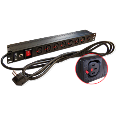 Блок розеток 19 8 шт. C13 с фиксатором вилки, 10A 250V, шнур питания 3,0 м TWT-PDU-10A8C3L-3.0
