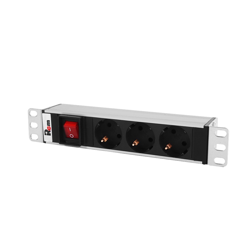 Блок розеток Rem-10 без шнура с выкл., 3 Sсhuko, вход IEC 60320 C14, 10 A, алюм., 10