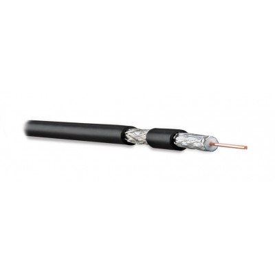 COAX-RG6-100 Кабель коаксиальный RG-6, 75 Ом (ТВ, SAT, CATV), жила - 18 AWG (1.02 mm, омедненная сталь), общий диаметр 6.9мм, PVC, черный (бухта 100 м