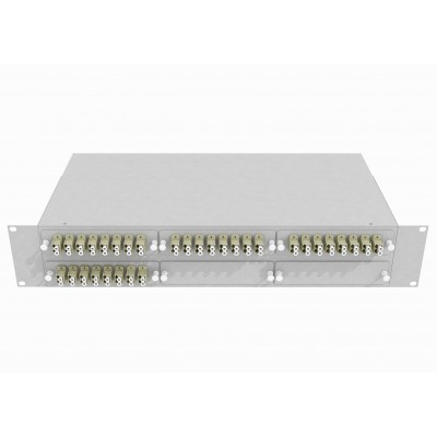 Кросс оптический стоечный 19, 64 LC/UPC адаптеров, многомодовый (50/125), 2U, серый, укомплектованный, TopLAN