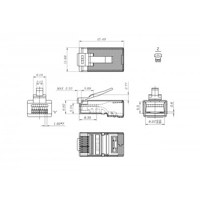 PLEZ-8P8C-U-C5-SH-100 Разъем легкой оконцовки RJ-45 (8P8C) под витую пару, категория 5e (50 µ