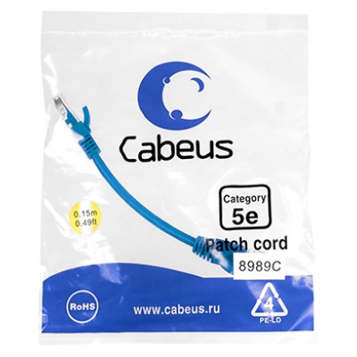 Cabeus PC-UTP-RJ45-Cat.5e-0.15m-BL Патч-корд U/UTP, категория 5е, 2xRJ45/8p8c, неэкранированный, синий, PVC, 0.15м