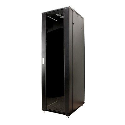 Шкаф серверный TopLAN 42U 600x1000, передняя дверь со стеклом, задняя сплошная металл, ножки, черный TOP-MDX-R-42U60-100-GS-BK