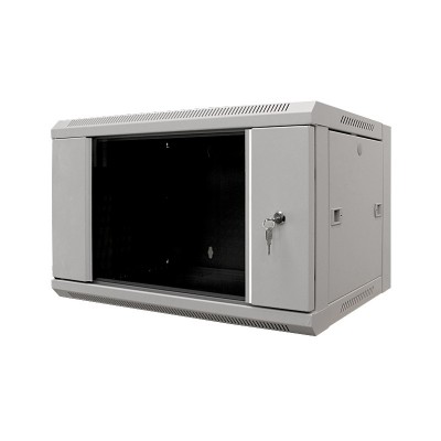 Шкаф 19 6U TopLAN настенный, 450 мм, дверь стекло, серый TOP-MDX-SH-6U60-45-GS-GY