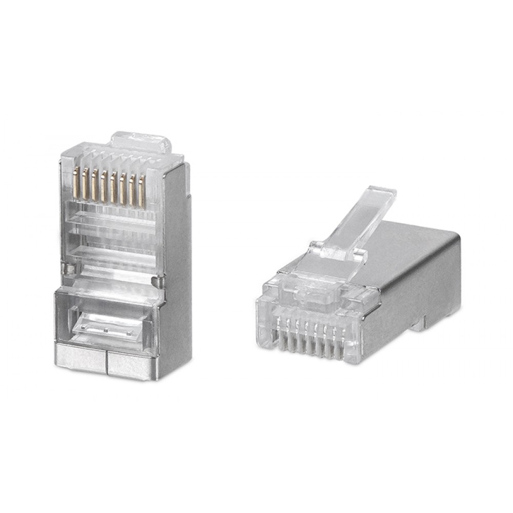 Cabeus 8P8C-SH Коннектор RJ-45 под витую пару, категория 5e, экранированный, универсальный (для одножильного и многожильного кабеля) для проводников с