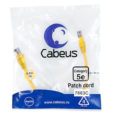 Cabeus PC-UTP-RJ45-Cat.5e-0.3m-YL-LSZH Патч-корд UTP, категория 5e, 0.3 м, LSZH, неэкранированный, желтый