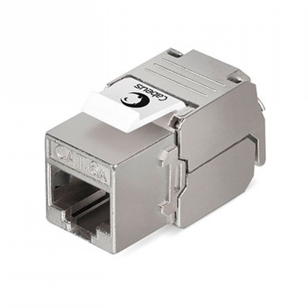 Cabeus KJ-RJ45-Cat.6A-SH-180-Toolless Вставка Keystone Jack RJ-45(8P8C), 180 градусов, категория 6A, полный экран, без инструмента Toolless, белая