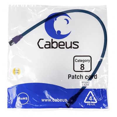 Cabeus PC-SSTP-RJ45-Cat.8-0.5m-LSZH Патч-корд S/FTP, категория 8 (40G, 2000 MHz), 2xRJ45/8p8c, экранированный, синий, LSZH, 0.5 м