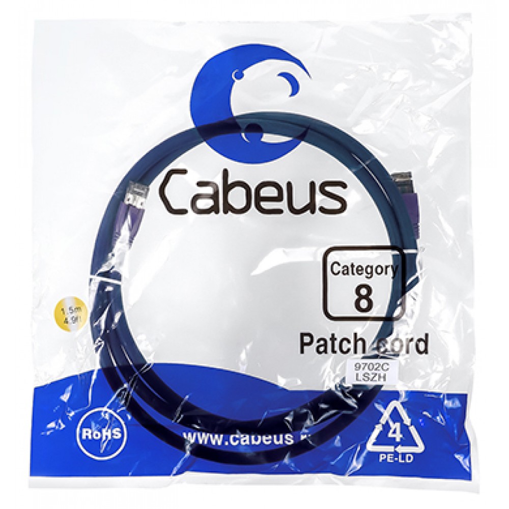 Cabeus PC-SSTP-RJ45-Cat.8-1.5m-LSZH Патч-корд S/FTP, категория 8 (40G, 2000 MHz), 2xRJ45/8p8c, экранированный, синий, LSZH, 1.5 м