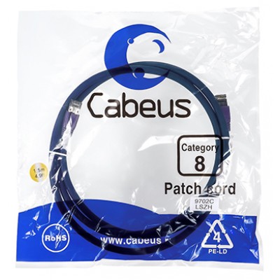 Cabeus PC-SSTP-RJ45-Cat.8-1.5m-LSZH Патч-корд S/FTP, категория 8 (40G, 2000 MHz), 2xRJ45/8p8c, экранированный, синий, LSZH, 1.5 м