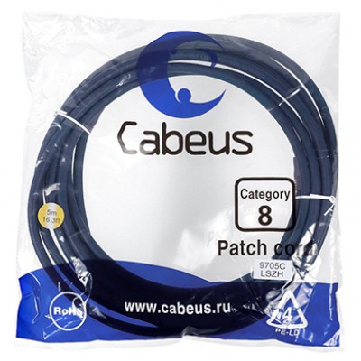 Cabeus PC-SSTP-RJ45-Cat.8-5m-LSZH Патч-корд S/FTP, категория 8 (40G, 2000 MHz), 2xRJ45/8p8c, экранированный, синий, LSZH, 5 м