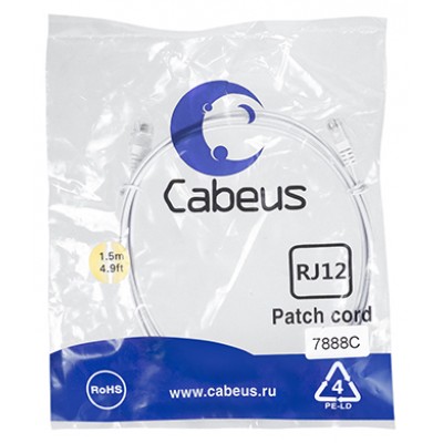 Cabeus PC-TEL-RJ12-1.5m Патч-корд телефонный 2х6р4с, белый, PVC, 1.5 м