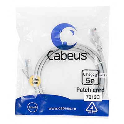 Cabeus PC-UTP-RJ45-Cat.5e-1.5m Патч-корд U/UTP, категория 5е, 2xRJ45/8p8c, неэкранированный, серый, PVC, 1.5м