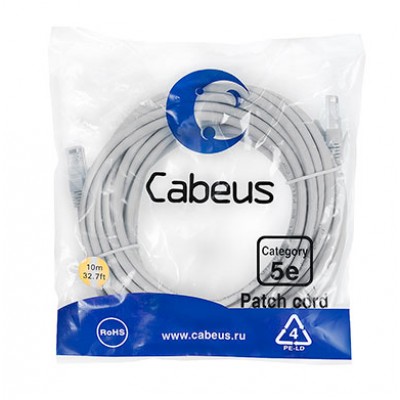 Cabeus PC-UTP-RJ45-Cat.5e-10m Патч-корд U/UTP, категория 5е, 2xRJ45/8p8c, неэкранированный, серый, PVC, 10м