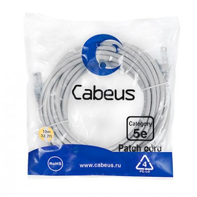 Cabeus PC-UTP-RJ45-Cat.5e-10m-LSZH Патч-корд U/UTP, категория 5е, 2xRJ45/8p8c, неэкранированный, серый, LSZH, 10м