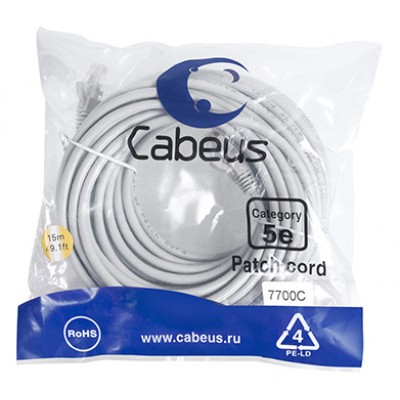 Cabeus PC-UTP-RJ45-Cat.5e-15m Патч-корд U/UTP, категория 5е, 2xRJ45/8p8c, неэкранированный, серый, PVC, 15м