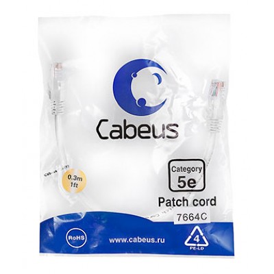 Cabeus PC-UTP-RJ45-Cat.5e-0.3m-WH Патч-корд U/UTP, категория 5е, 2xRJ45/8p8c, неэкранированный, белый, PVC, 0.3м
