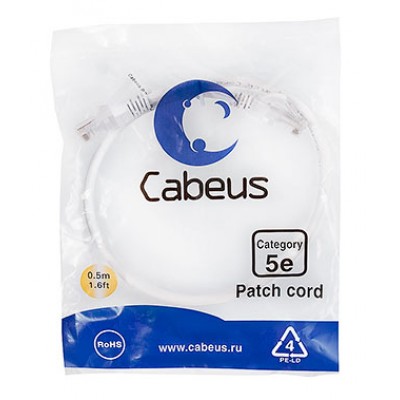 Cabeus PC-UTP-RJ45-Cat.5e-0.5m-WH Патч-корд U/UTP, категория 5е, 2xRJ45/8p8c, неэкранированный, белый, PVC, 0.5м