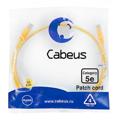Cabeus PC-UTP-RJ45-Cat.5e-1m-YL Патч-корд U/UTP, категория 5е, 2xRJ45/8p8c, неэкранированный, желтый, PVC, 1м