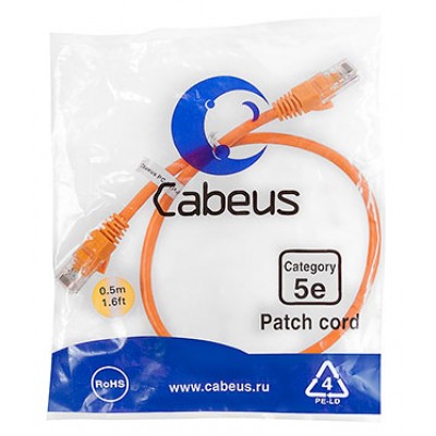 Cabeus PC-UTP-RJ45-Cat.5e-0.5m-OR Патч-корд U/UTP, категория 5е, 2xRJ45/8p8c, неэкранированный, оранжевый, PVC, 0.5м