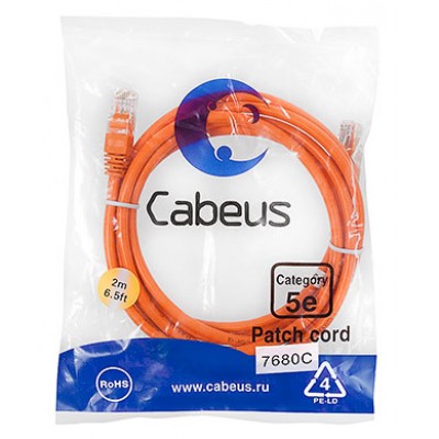 Cabeus PC-UTP-RJ45-Cat.5e-2m-OR Патч-корд U/UTP, категория 5е, 2xRJ45/8p8c, неэкранированный, оранжевый, PVC, 2м