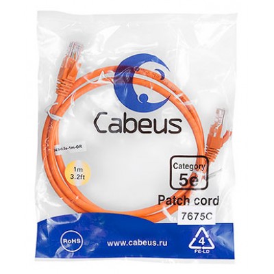 Cabeus PC-UTP-RJ45-Cat.5e-1m-OR-LSZH Патч-корд U/UTP, категория 5е, 2xRJ45/8p8c, неэкранированный, оранжевый, LSZH, 1м
