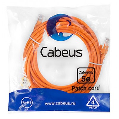 Cabeus PC-UTP-RJ45-Cat.5e-5m-OR-LSZH Патч-корд U/UTP, категория 5е, 2xRJ45/8p8c, неэкранированный, оранжевый, LSZH, 5м