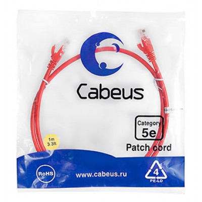 Cabeus PC-UTP-RJ45-Cat.5e-1m-RD Патч-корд U/UTP, категория 5е, 2xRJ45/8p8c, неэкранированный, красный, PVC, 1м