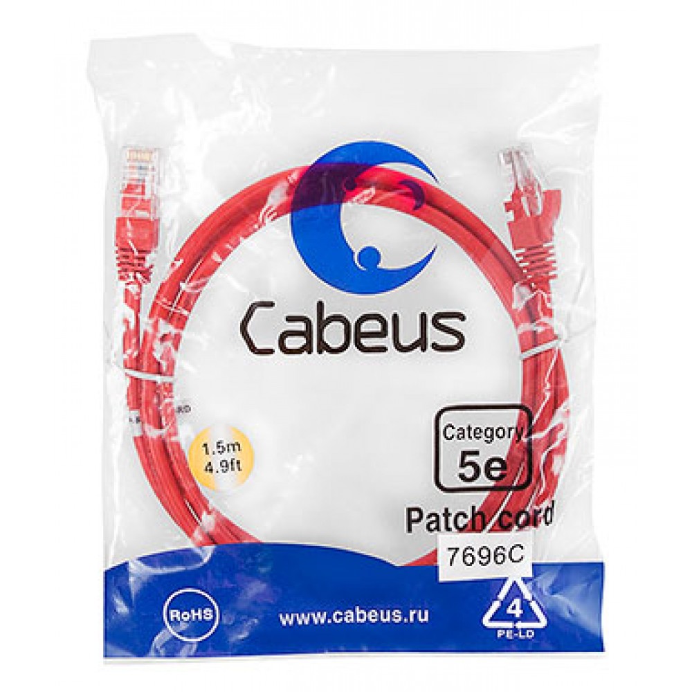 Cabeus PC-UTP-RJ45-Cat.5e-1.5m-RD Патч-корд U/UTP, категория 5е, 2xRJ45/8p8c, неэкранированный, красный, PVC, 1.5м
