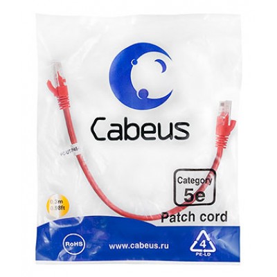 Cabeus PC-UTP-RJ45-Cat.5e-0.3m-RD-LSZH Патч-корд U/UTP, категория 5е, 2xRJ45/8p8c, неэкранированный, красный, LSZH, 0.3м