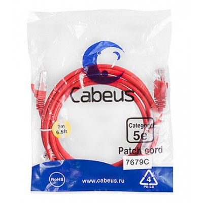 Cabeus PC-UTP-RJ45-Cat.5e-2m-RD-LSZH Патч-корд U/UTP, категория 5е, 2xRJ45/8p8c, неэкранированный, красный, LSZH, 2м