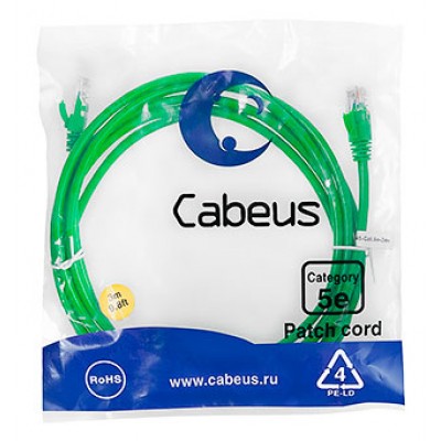 Cabeus PC-UTP-RJ45-Cat.5e-3m-GN-LSZH Патч-корд U/UTP, категория 5е, 2xRJ45/8p8c, неэкранированный, зеленый, LSZH, 3м