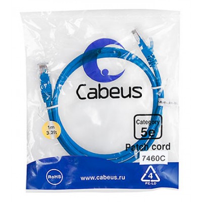 Cabeus PC-UTP-RJ45-Cat.5e-1m-BL Патч-корд U/UTP, категория 5е, 2xRJ45/8p8c, неэкранированный, синий, PVC, 1м