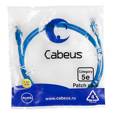 Cabeus PC-UTP-RJ45-Cat.5e-1.5m-BL Патч-корд U/UTP, категория 5е, 2xRJ45/8p8c, неэкранированный, синий, PVC, 1.5м