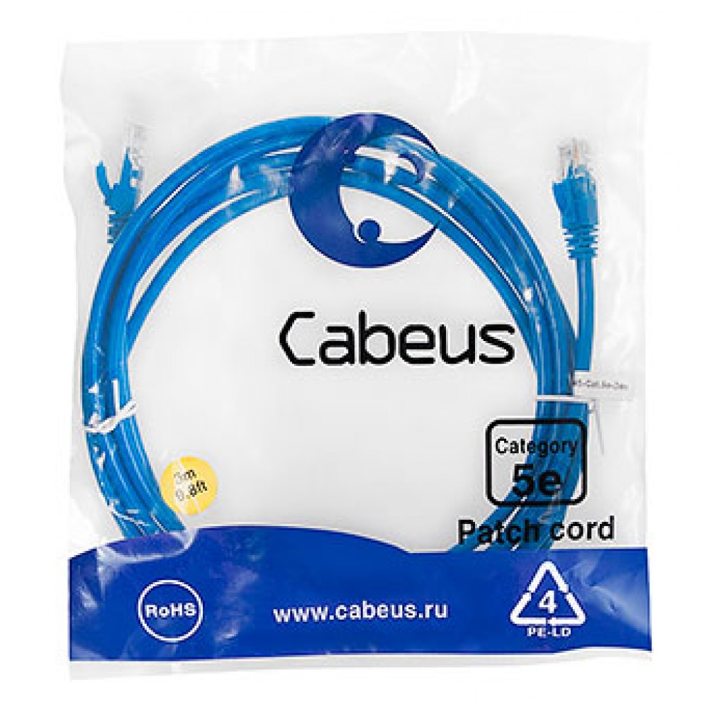 Cabeus PC-UTP-RJ45-Cat.5e-3m-BL Патч-корд U/UTP, категория 5е, 2xRJ45/8p8c, неэкранированный, синий, PVC, 3м