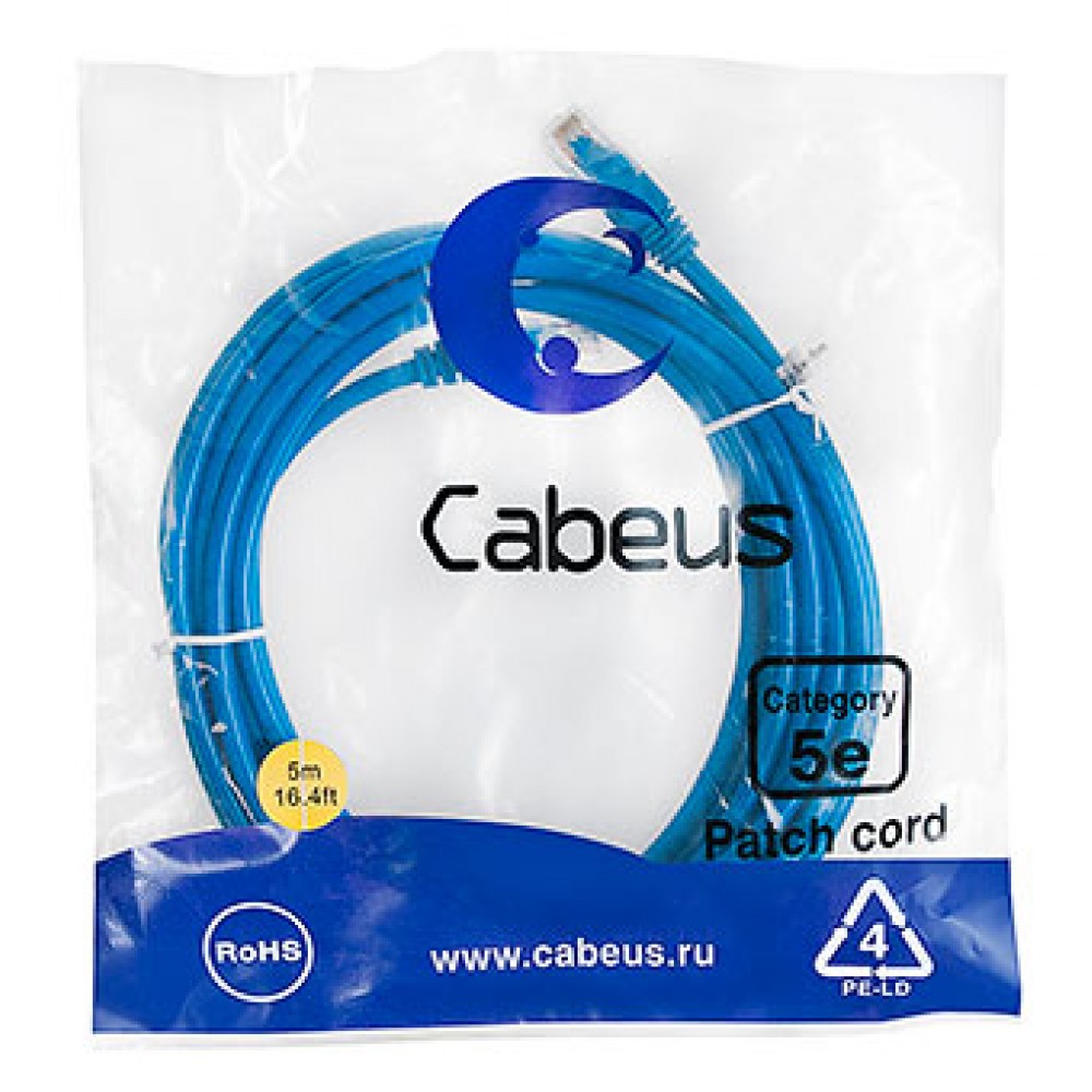 Cabeus PC-UTP-RJ45-Cat.5e-5m-BL Патч-корд U/UTP, категория 5е, 2xRJ45/8p8c, неэкранированный, синий, PVC, 5м