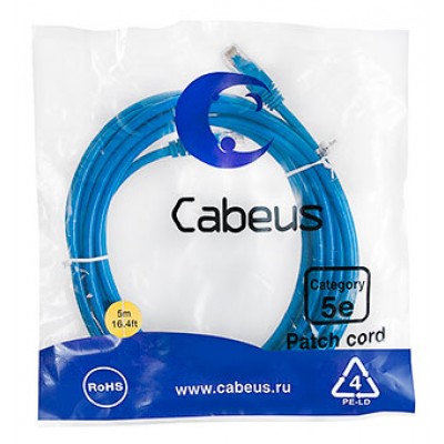 Cabeus PC-UTP-RJ45-Cat.5e-5m-BL-LSZH Патч-корд U/UTP, категория 5е, 2xRJ45/8p8c, неэкранированный, синий, LSZH, 5м