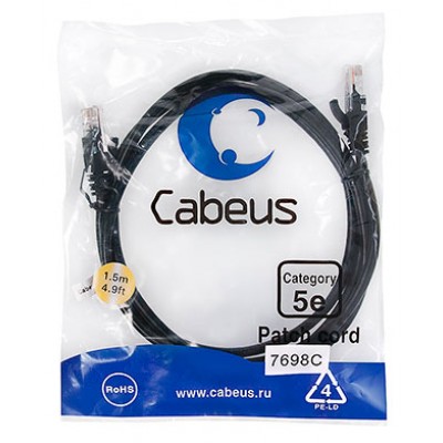 Cabeus PC-UTP-RJ45-Cat.5e-1.5m-BK Патч-корд U/UTP, категория 5е, 2xRJ45/8p8c, неэкранированный, черный, PVC, 1.5м