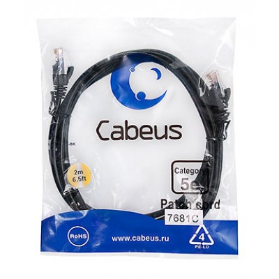 Cabeus PC-UTP-RJ45-Cat.5e-2m-BK-LSZH Патч-корд U/UTP, категория 5е, 2xRJ45/8p8c, неэкранированный, черный, LSZH, 2м