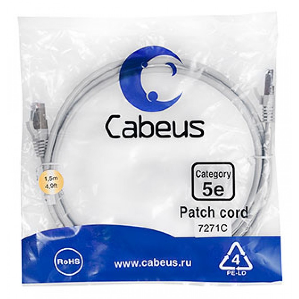 Cabeus PC-FTP-RJ45-Cat.5e-1.5m Патч-корд F/UTP, категория 5е, 2xRJ45/8p8c, экранированный, серый, PVC, 1.5м