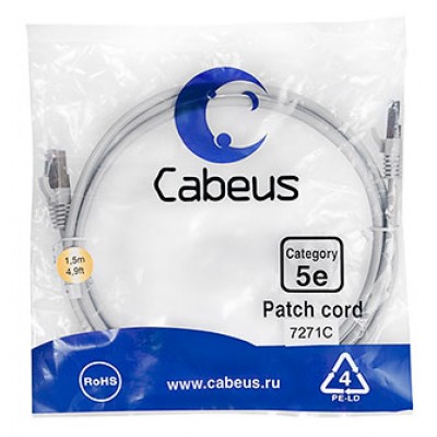 Cabeus PC-FTP-RJ45-Cat.5e-1.5m Патч-корд F/UTP, категория 5е, 2xRJ45/8p8c, экранированный, серый, PVC, 1.5м