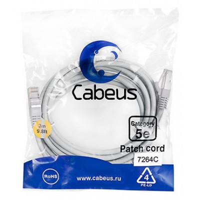 Cabeus PC-FTP-RJ45-Cat.5e-3m Патч-корд F/UTP, категория 5е, 2xRJ45/8p8c, экранированный, серый, PVC, 3м