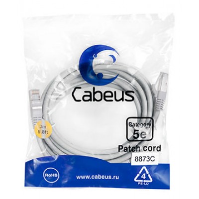 Cabeus PC-FTP-RJ45-Cat.5e-3m-LSZH Патч-корд F/UTP, категория 5е, 2xRJ45/8p8c, экранированный, серый, LSZH, 3м