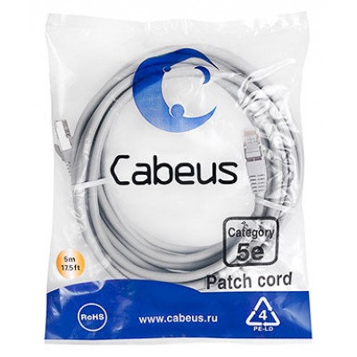 Cabeus PC-FTP-RJ45-Cat.5e-5m Патч-корд F/UTP, категория 5е, 2xRJ45/8p8c, экранированный, серый, PVC, 5м
