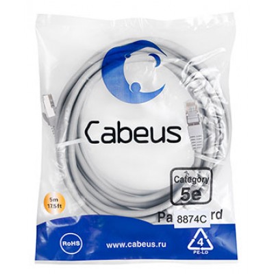 Cabeus PC-FTP-RJ45-Cat.5e-5m-LSZH Патч-корд F/UTP, категория 5е, 2xRJ45/8p8c, экранированный, серый, LSZH, 5м
