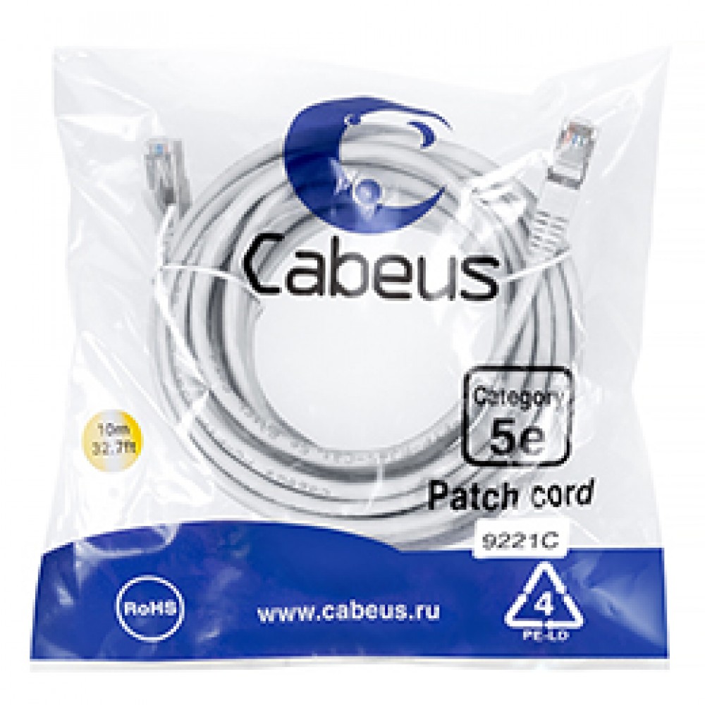 Cabeus PC-FTP-RJ45-Cat.5e-10m Патч-корд F/UTP, категория 5е, 2xRJ45/8p8c, экранированный, серый, PVC, 10м