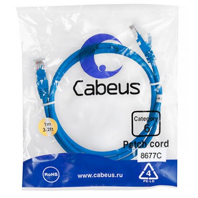Cabeus PC-UTP-RJ45-Cat.6-1m-BL Патч-корд U/UTP, категория 6, 2xRJ45/8p8c, неэкранированный, синий, PVC, 1м