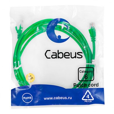 Cabeus PC-UTP-RJ45-Cat.6-3m-GN Патч-корд U/UTP, категория 6, 2xRJ45/8p8c, неэкранированный, зеленый, PVC, 3м